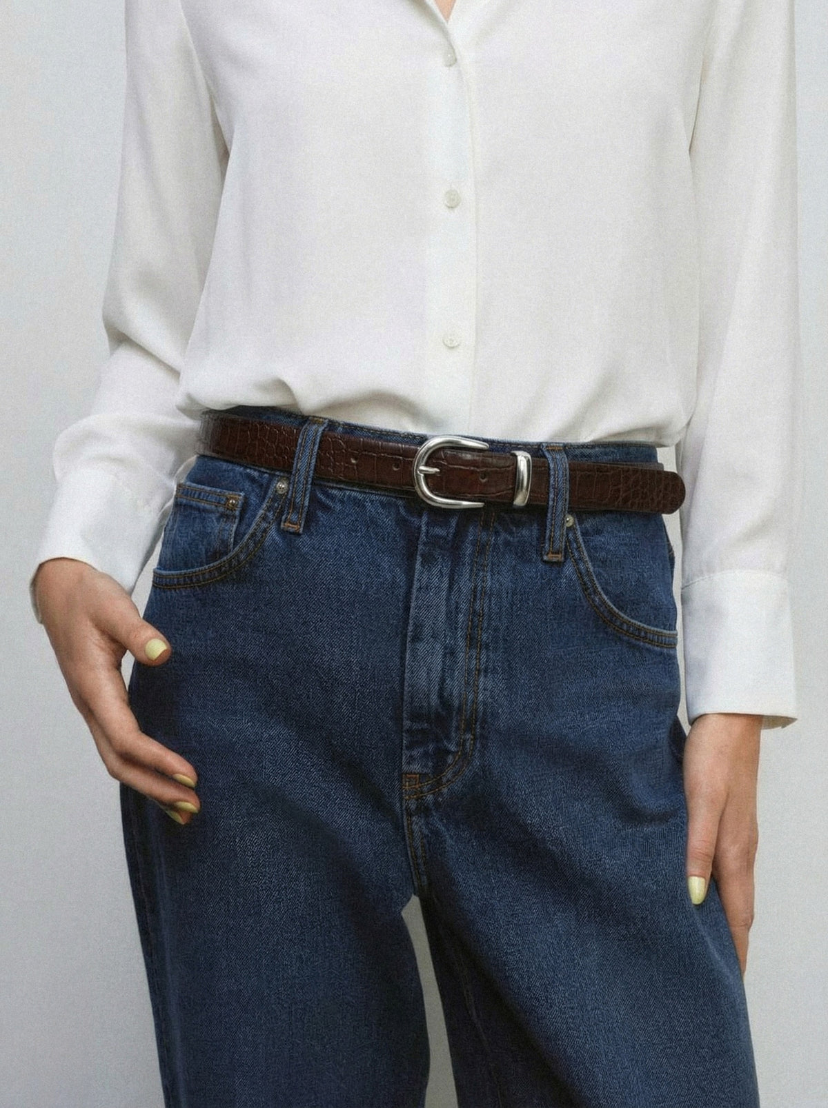 Ceinture en cuir embossé façon croco-1